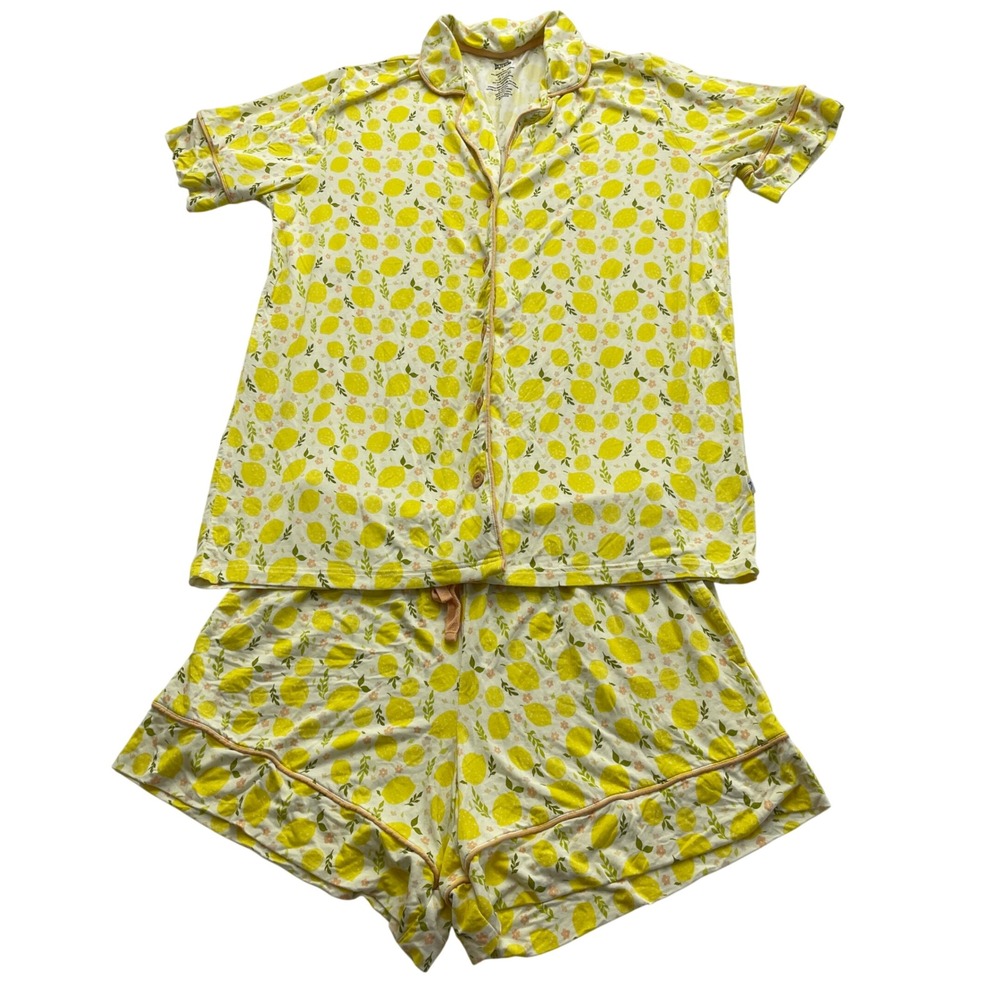 Dream Big Little Co Bamboo Pajama Set Womens Medium Lemon Shorts PJ Loungewear